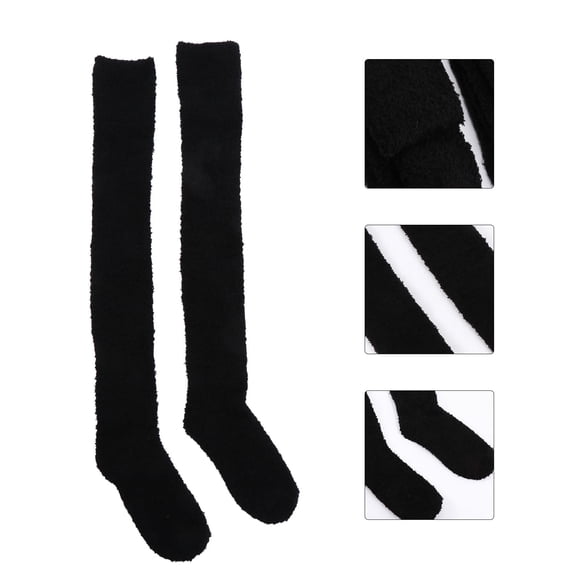 unbranded 1Par Calcetas Altas Negras De Coral Fleece Cómodas Para Uso En Casa Y Festividades