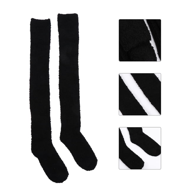 unbranded 1Par Calcetas Altas Negras De Coral Fleece Cómodas Para Uso En Casa Y Festividades