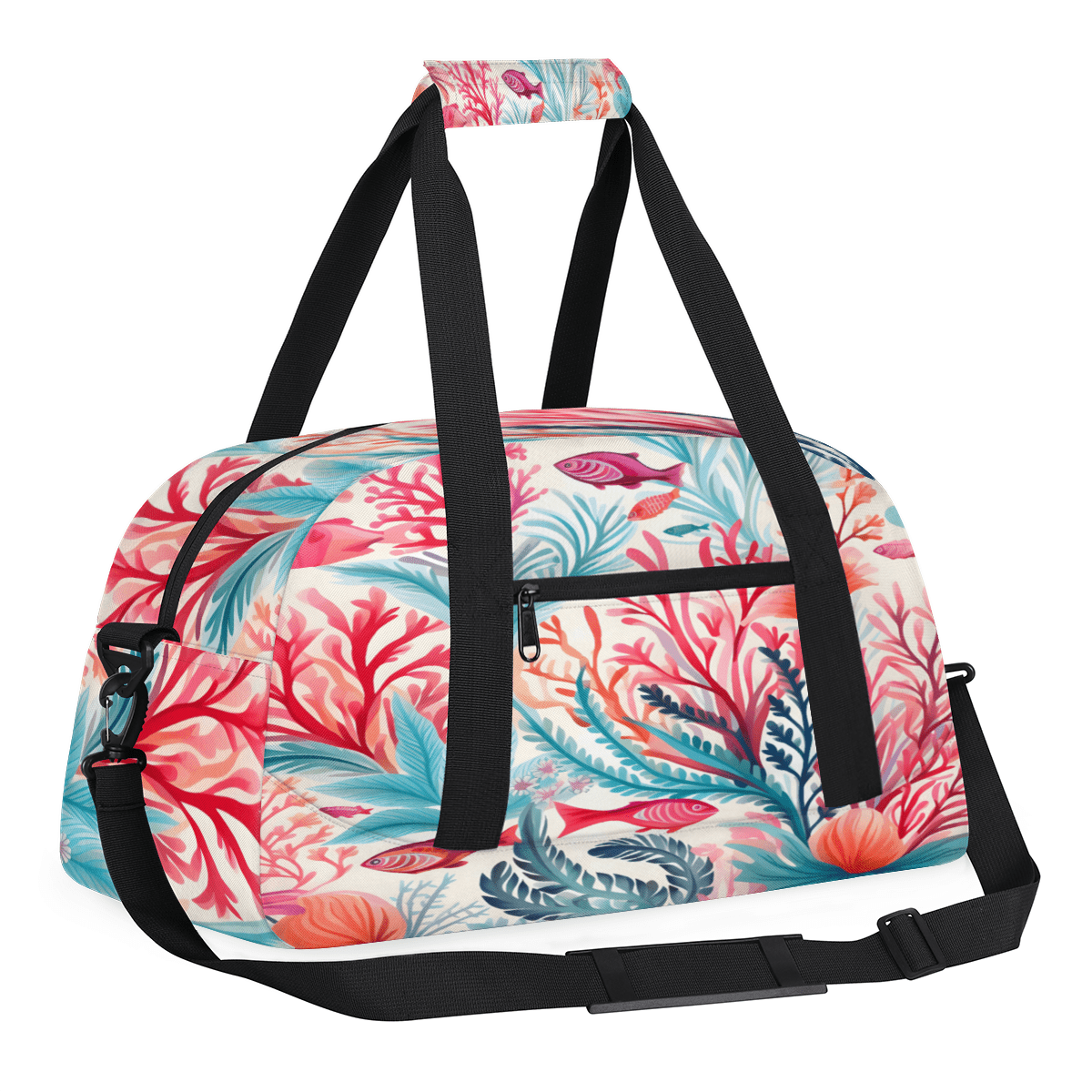 Herdesigns Sports Duffle Bags Travel Duffle Bag Gym Bag Red Pink Corals Ocean Fish Weekender Travel Bag Waterproof Overnight Bag Carry On Travel Tote Bag Dance Bags