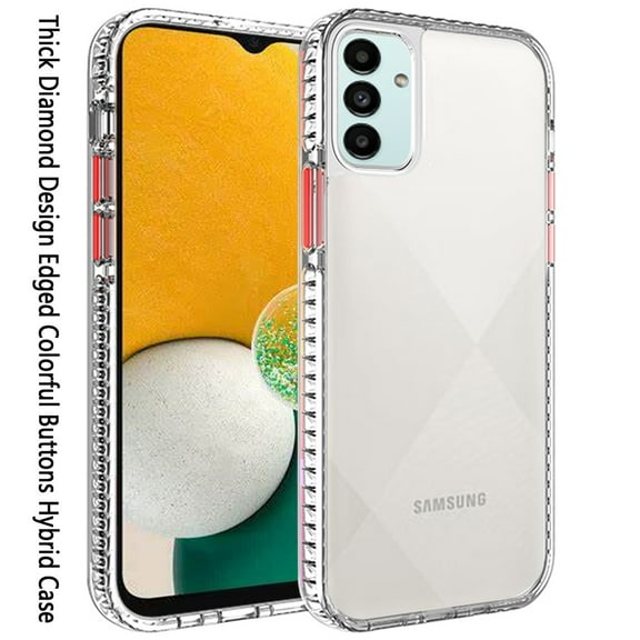For Samsung Galaxy A13 5G Crystal Transparent Rugged Shockproof Hybrid PC Colorful Buttons Military Grade Protection Back Cover ,Xpm Phone Case [Clear Red]