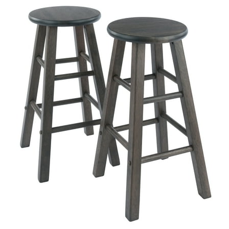 Modern Counter Stools Set of 2 - Gray Kitchen Bar Stools - Round Seat - Sturdy Wood Design