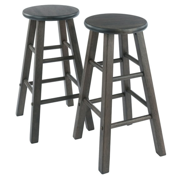Modern Counter Stools Set of 2 - Gray Kitchen Bar Stools - Round Seat - Sturdy Wood Design