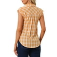 thumbnail image 3 of INSPIRE CHIC Women's Point Collar Short Cap Sleeves Plaids Button Down Shirt, 3 of 6