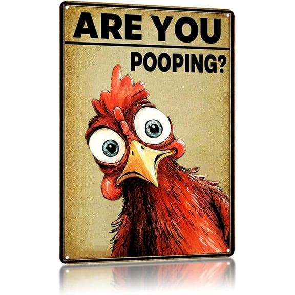 Funny Chicken Metal Signs Vintage Bathroom Decor Are You Pooping Tin Sign for Toilet Washroom Restroom Wall Decor 8×12 Inch