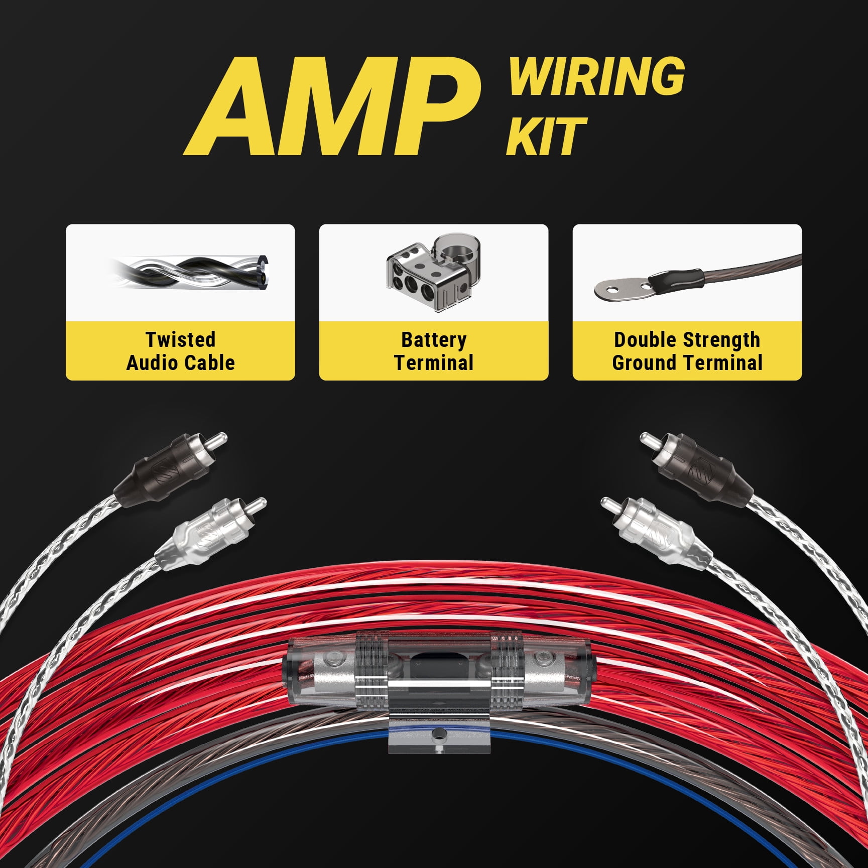 Scosche KPA5CC-WM1SD 1600-Watt Hybrid OFC/CCA Amplifier Install Wiring Kit with Twisted Pair Audio Cables