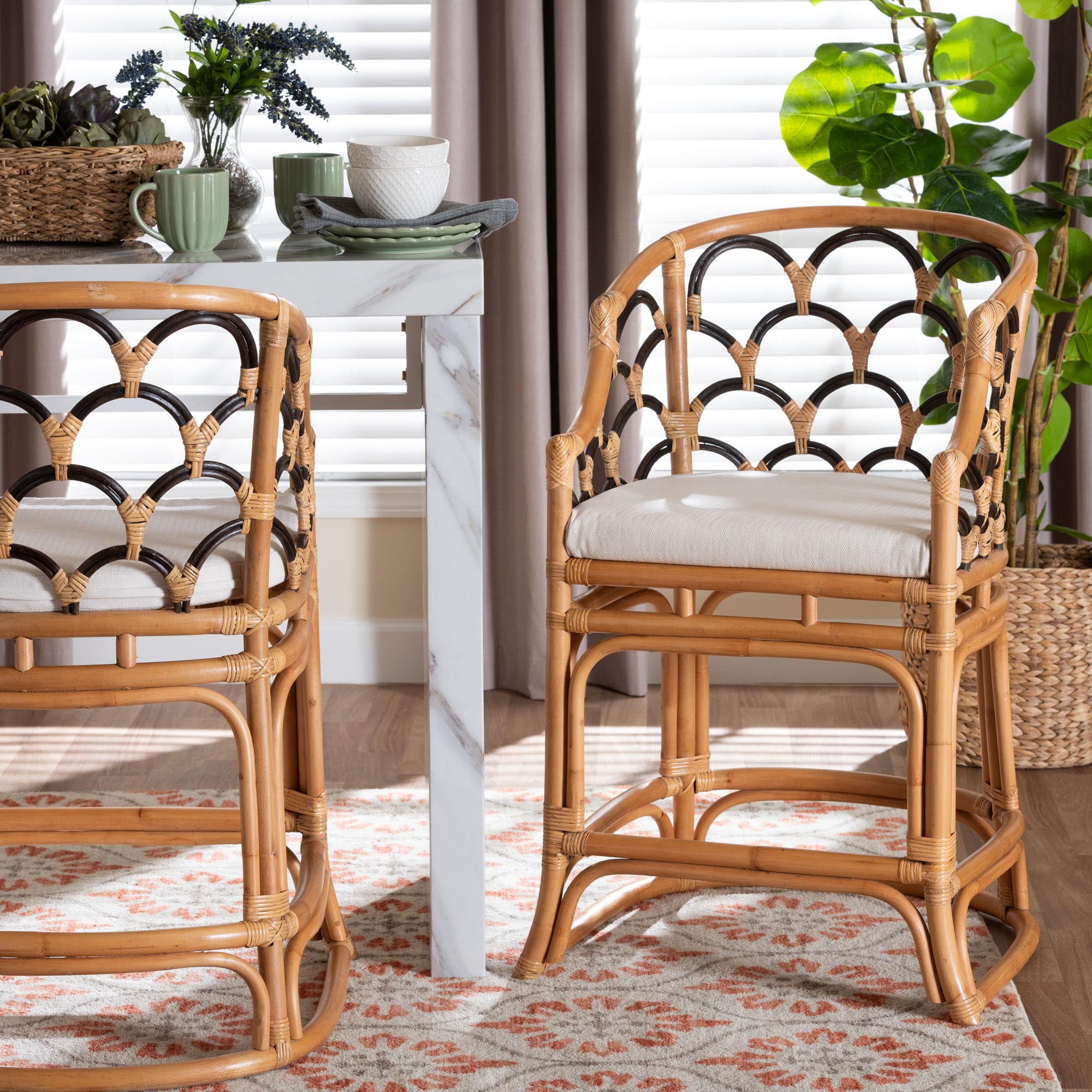 bali & pari Veneto Boho Counter Stool, Counter Height, Light Honey