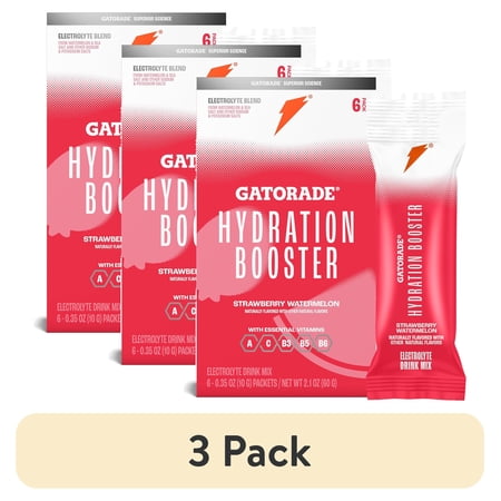(3 pack) Gatorade Hydration Booster Electrolyte Drink Mix Powder, Strawberry Watermelon, 2.1 oz, 6 Pack