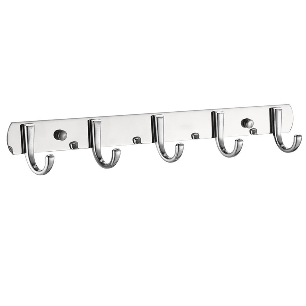 Wall Hooks TAPCET Clothes Coat Robe Hat Wall Mount Hook Hanger Towel Rack Kitchen Utensil Hooks Stainless Steel Chrome Hooks Fits Bathroom Living Room Kitchen with 6 Movable Hooks 