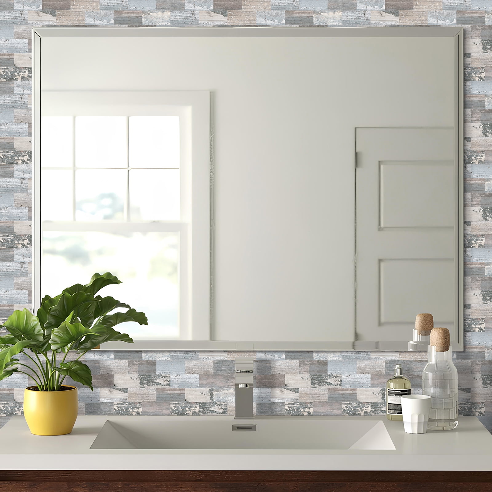 DEWOO 10-Sheet Peel and Stick Backsplash Wall Tile Self Adhesive, Stickon Tile for Kitchen Backplash, Bathroom Vanities, Fireplace Decor, Laundry Table, Stair Decals in Spruce Grey Rustic