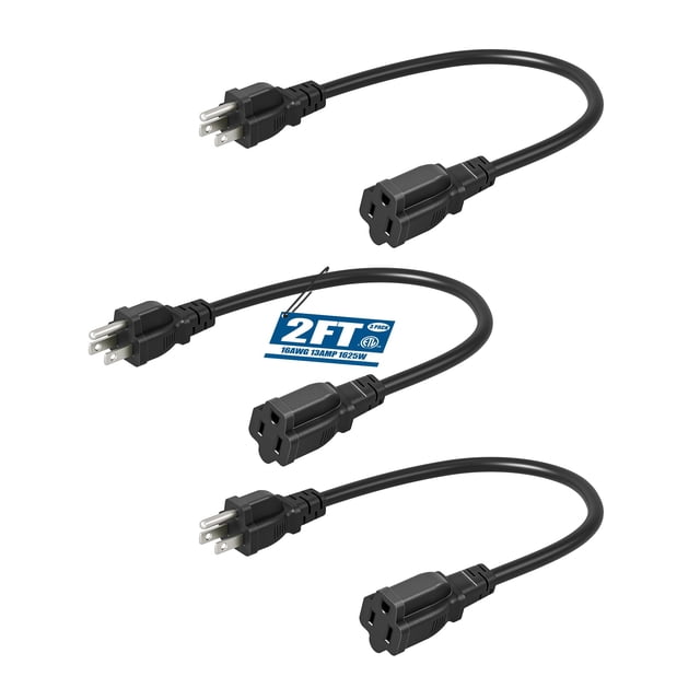 Cable de extensión DEWENWILS, 2 pies, 16 AWG, SJTW, resistente a la intemperie, paquete de 3
