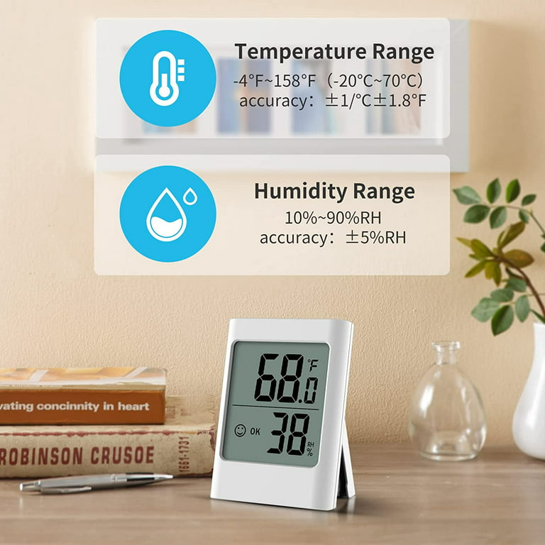 Eagle Peak Digital Hygrometer Indoor Thermometer Humidity Gauge with Temperature Humidity Monitor (2 Pack), White