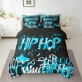 thumbnail image 2 of Feelyou Hip Hop Music Twin Bedding Sets 7-Piece for Child, Black Blue Graffiti Bedding Comforter Set, Street Artwork Reversible Sheet Sets, Microfiber Bedroom Decor, 2 of 7
