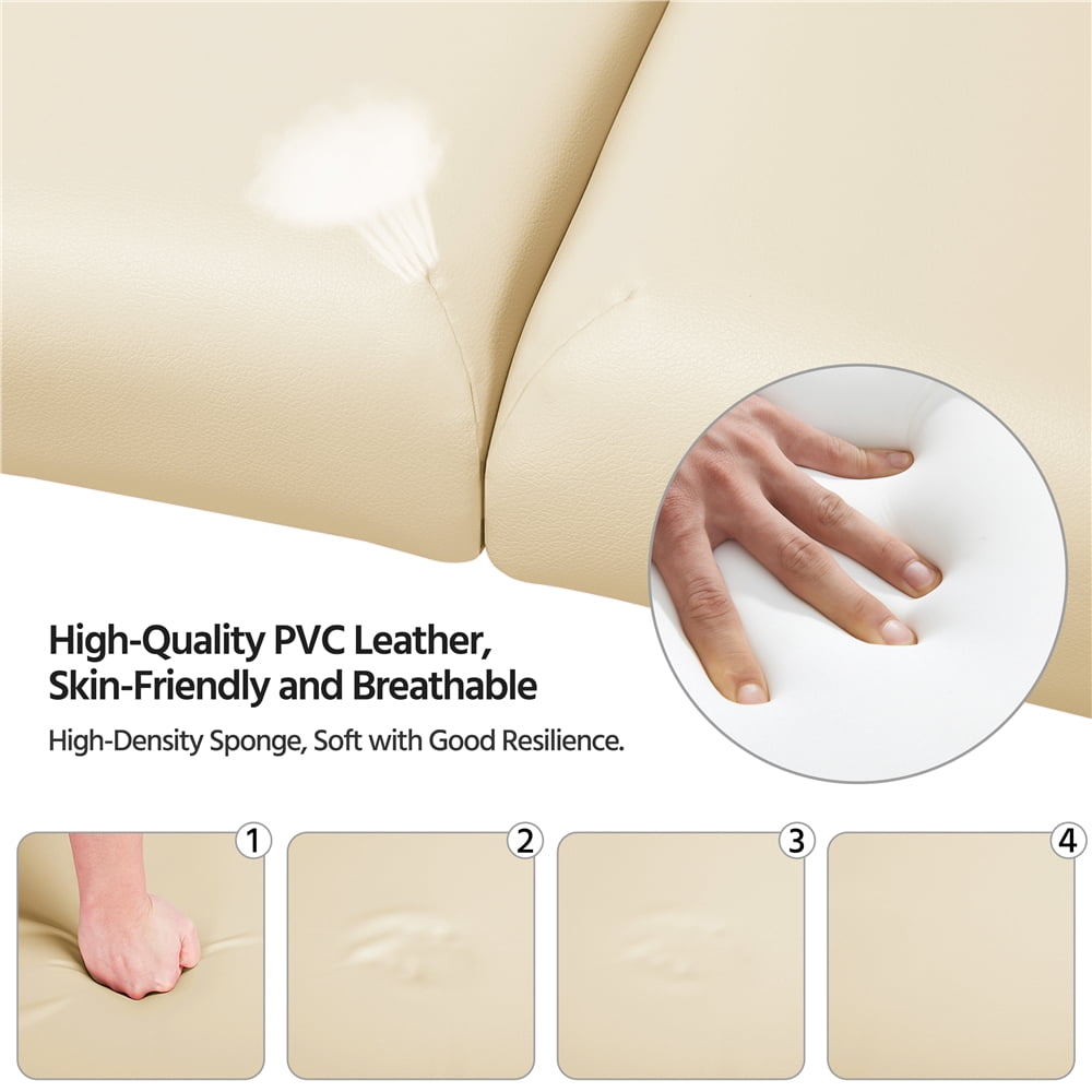 Renwick 2 Sections Adjustable Folding Massage Bed with Headrest,Cream
