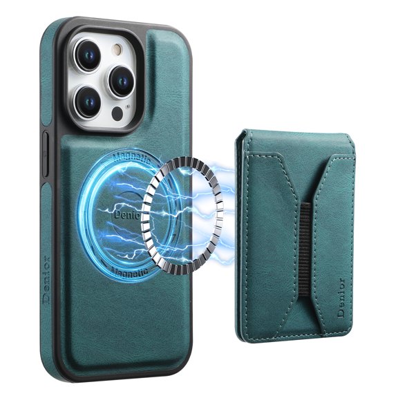 For iPhone 16 Pro Max Wallet Case, Magnetic 2 in 1 Detachable Card Holder Case Compatible with MagSafe, Vintage PU Leather RFID Blocking Back Flip Kickstand Case for Men Women,Blue