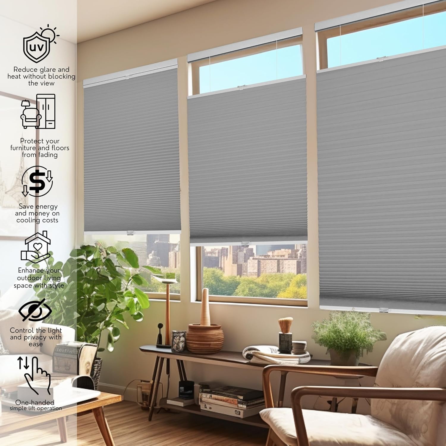 Chicology Grey Blackout Cordless Top Down Bottom Up Cellular Shades 32.5 in. W x 48 in. L