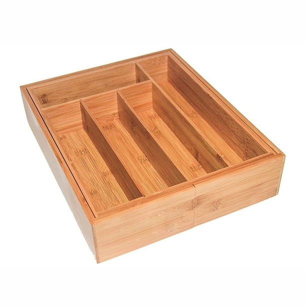 Boîte de rangement rétractable en bambou, type tiroir partitionné