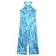 thumbnail image 5 of Eandarui Kids Girls Halter Neck Sequins Birthday Party Romper Sleeveless Jazz Latin Dancewear Sky Blue 8, 5 of 7