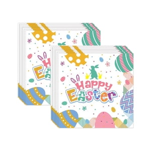 Lksixu Easter Decorations Easter Paper Towel Heavy Duty Easter Dinnerware Sets with Easter Eggs Bunny for Spring Holiday Easter Party Supplies Disposable Paper Towel 20Pcs Spring Decor for Home Party