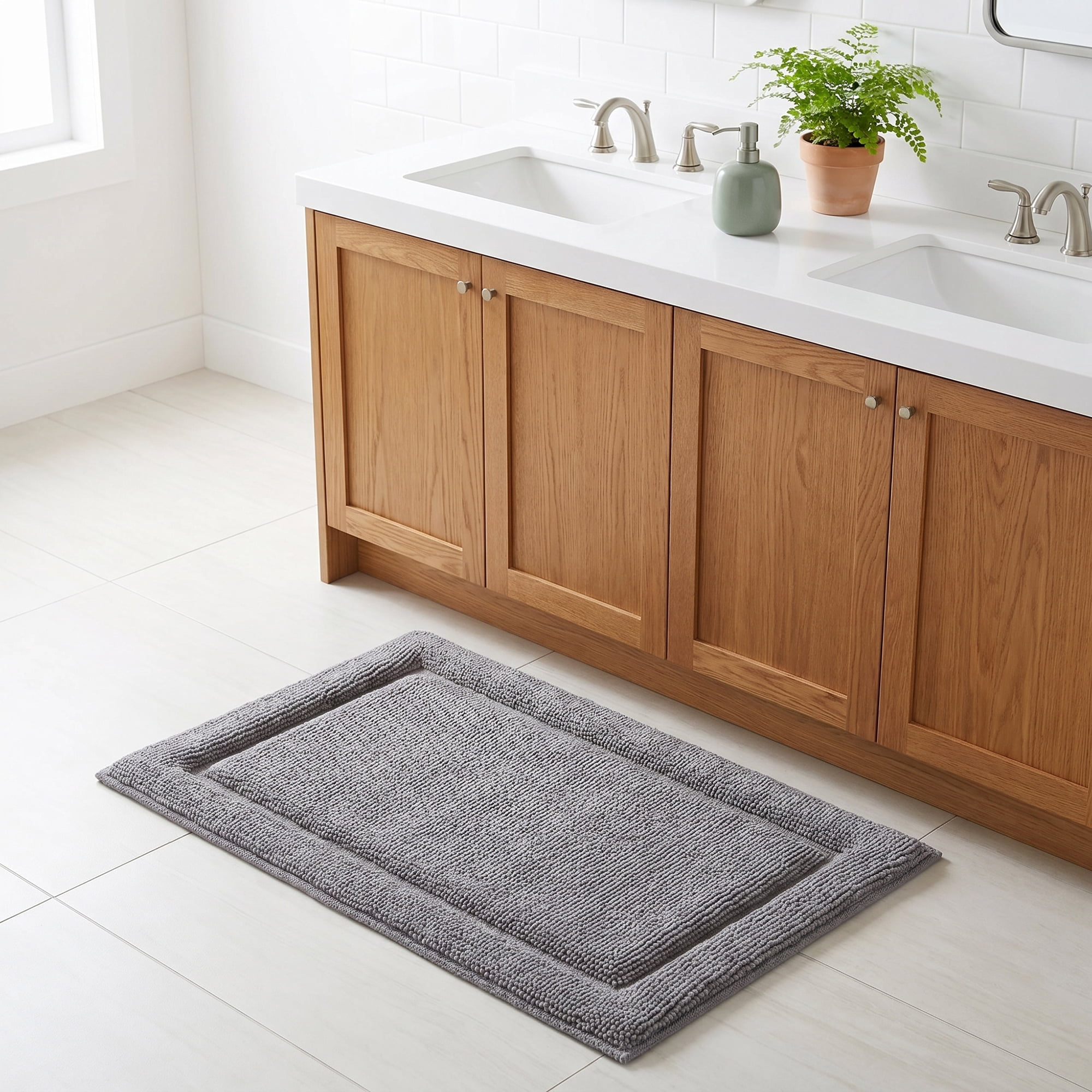 Unique Bargains Ultra Soft Shaggy Bath Mat Super Absorbent Non Slip Mat Gray 24" x 17"