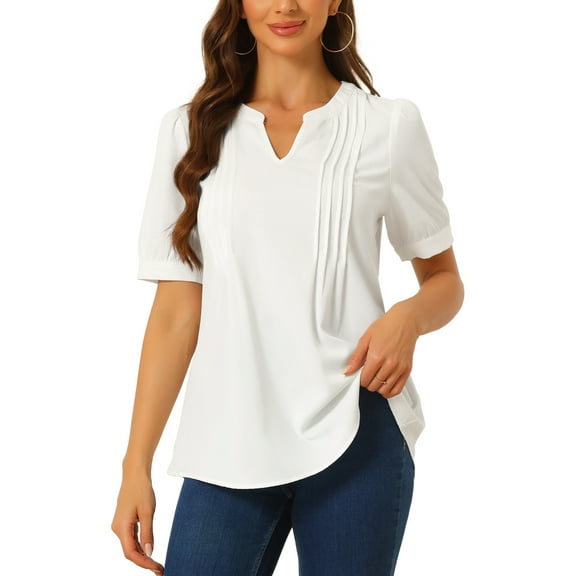 INSPIRE CHIC Work Shirt for Women's Long Sleeve Casual Business Office Blouse Tops XS White