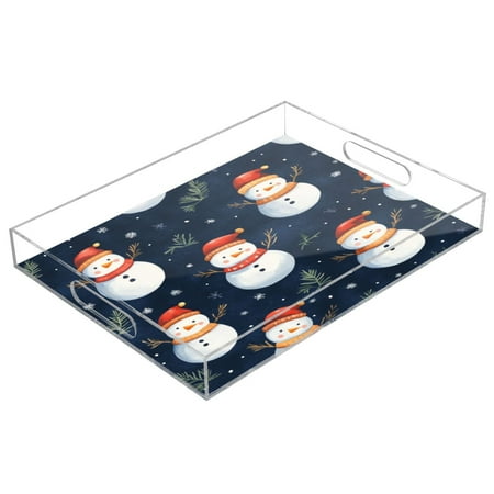

Acrylic Tray 15.7*11.8*1.9 Inch Transparent Tray Food Tray Tea Cup Tray Serving Trays Cosmetics Storage Kitchen Table Bathroom Sundry Storage Christmas Beautiful Snowman2