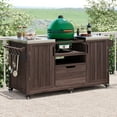 thumbnail image 2 of Bellemave 66.5" Outdoor Serving Cart Kitchen Island Rolling Bar Cart with Wheels, Drawer and Rack Solid Wood Outdoor Grill Cart for Tabletop Grill with Stainless Steel Top, Dark Brown + Style 2, 2 of 12