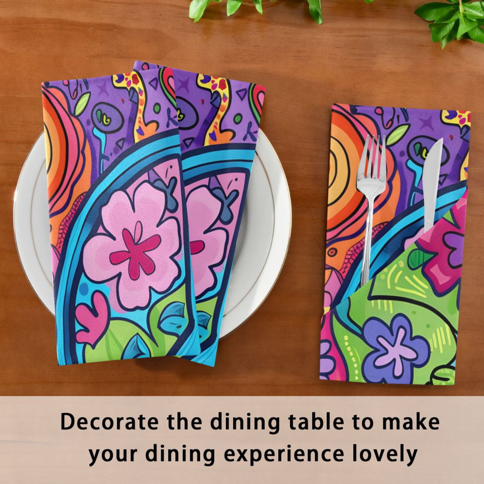 JSTEL Cute Peace Sign Cloth Napkins Set of 6, 20x20 Inch Washable and Reusable Napkin for Decoupage Dinner Party Everyday Use