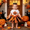 thumbnail image 2 of ZHOGXU Baby Girls Halloween Outfit Short Sleeve Pumpkin Printed Top Bow Lace Tutu Skirt Headband 3PCS Set For Kids,White,12-24 Months, 2 of 4
