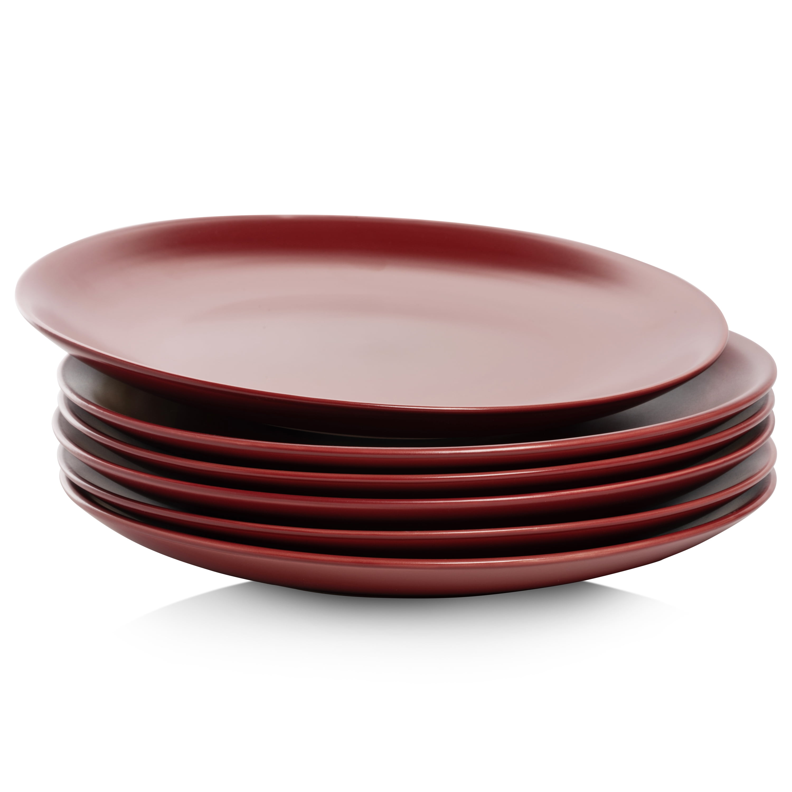 10 Strawberry Street Wazee Matte 10.5" Coupe Stoneware Dinner Plate, Set of 6, Red
