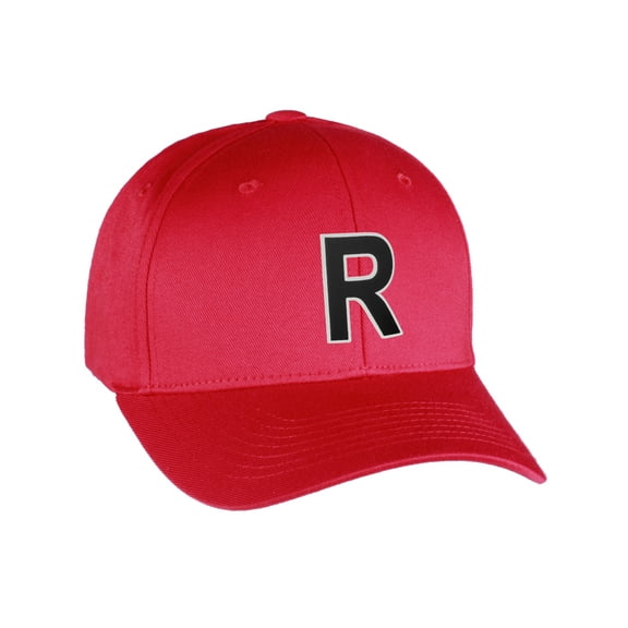 Flexfit Baseball Hat Custom Letter Initials A to Z Curved Bill, Red Cap Wh Bk