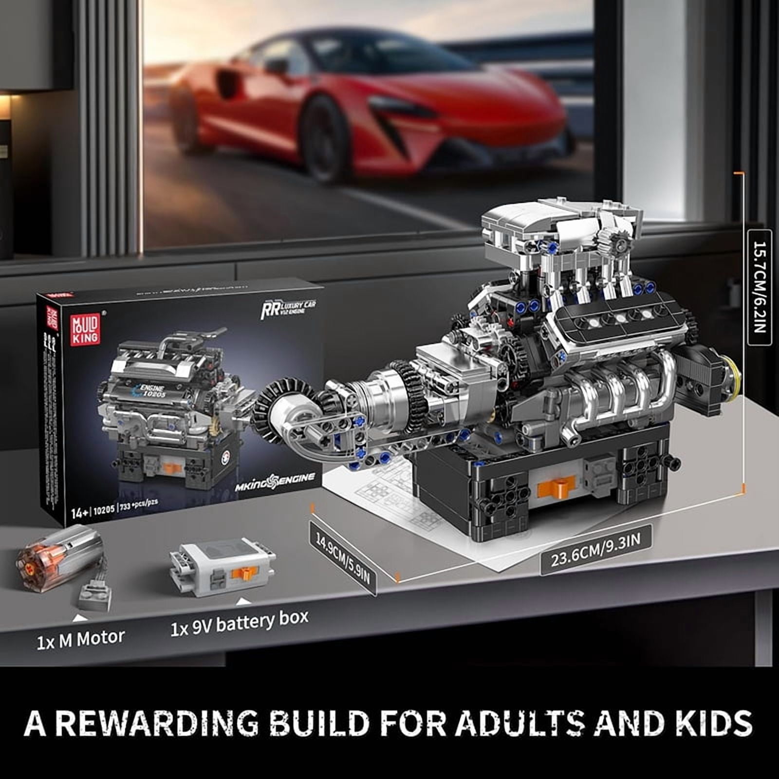SNOWEAGLE V8 Engine Building Blocks Sets, V8 Engine Model kit That Run, Build Your Own STEM Model Engine, 8-Cylinder Car Engine Building Engineering Toys for Kids/Adults Collections(737+PCS)