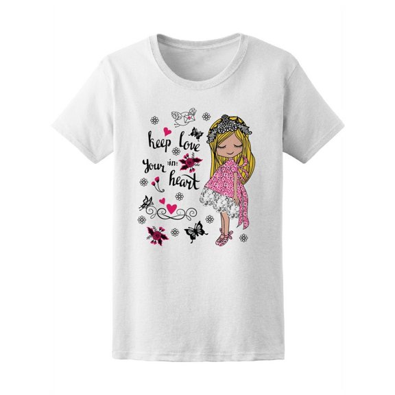 Cute Girl Heart And Flowers T-Shirt Women -Image by Shutterstock, Female Medium