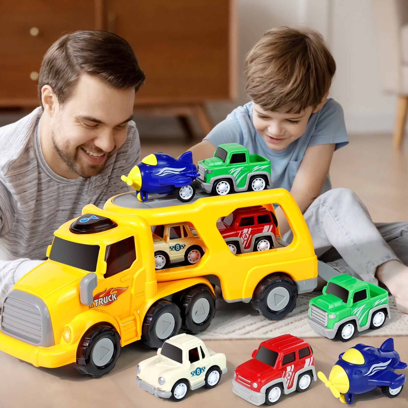 sethland Trucks Toys for Boys, Carrier Truck Cars with 6 Small
