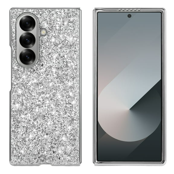 ELEHOLD for Samsung Galaxy Z Fold 7 2025, Glitter Bling Sparkle Shiny Diamond Slim Soft TPU Anti-Scratch Shockproof Protective Case for Women Girls for Samsung Galaxy Z Fold 7 2025,Silver