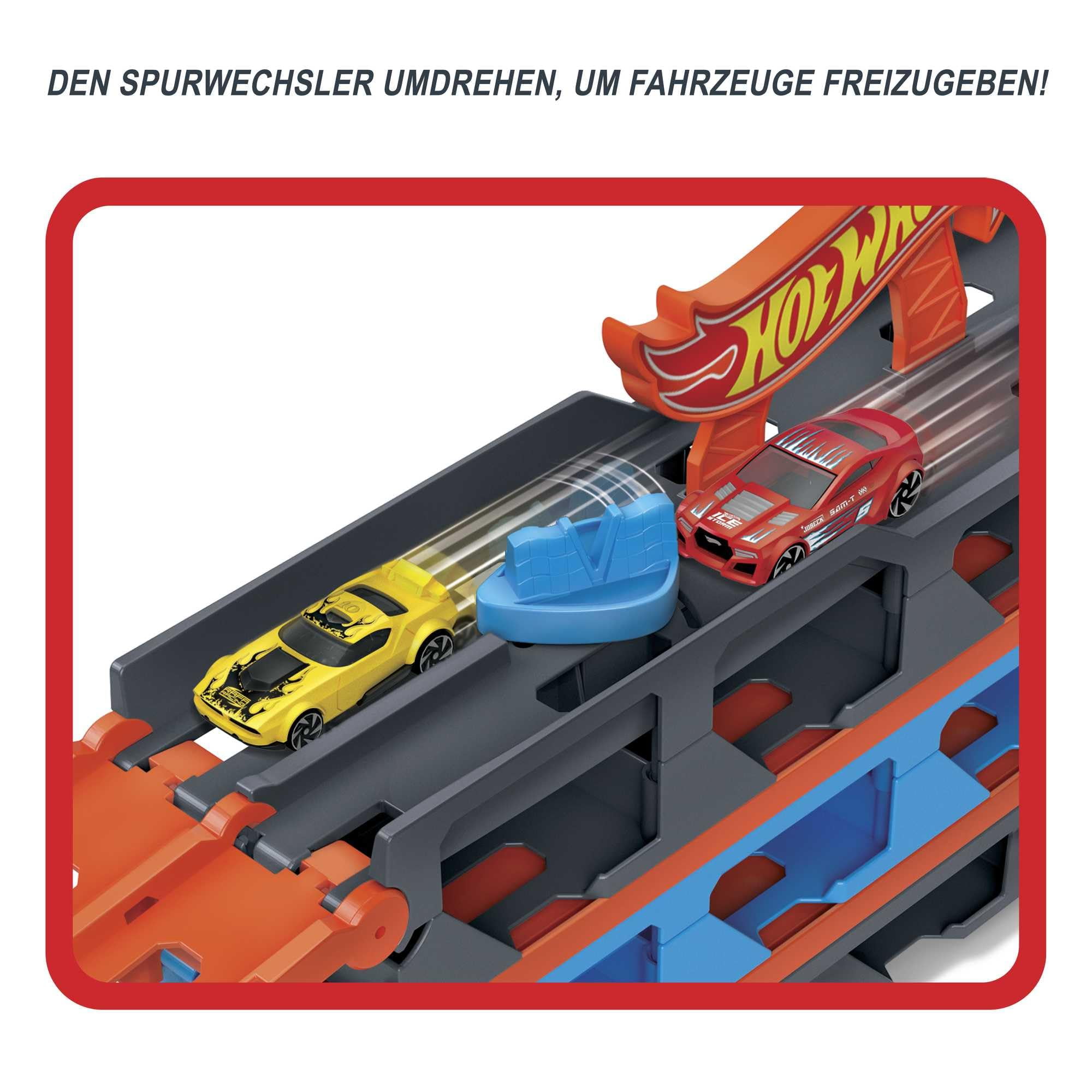Hot Wheels - Speedway Hauler Storage Carrier with 3 1:64 Scale Cars & Convertible 6-Foot Drag Race Track for Kids 4 to 8 Years Old, Stores 20+ Cars & Connects to Other Playsets, HGH33