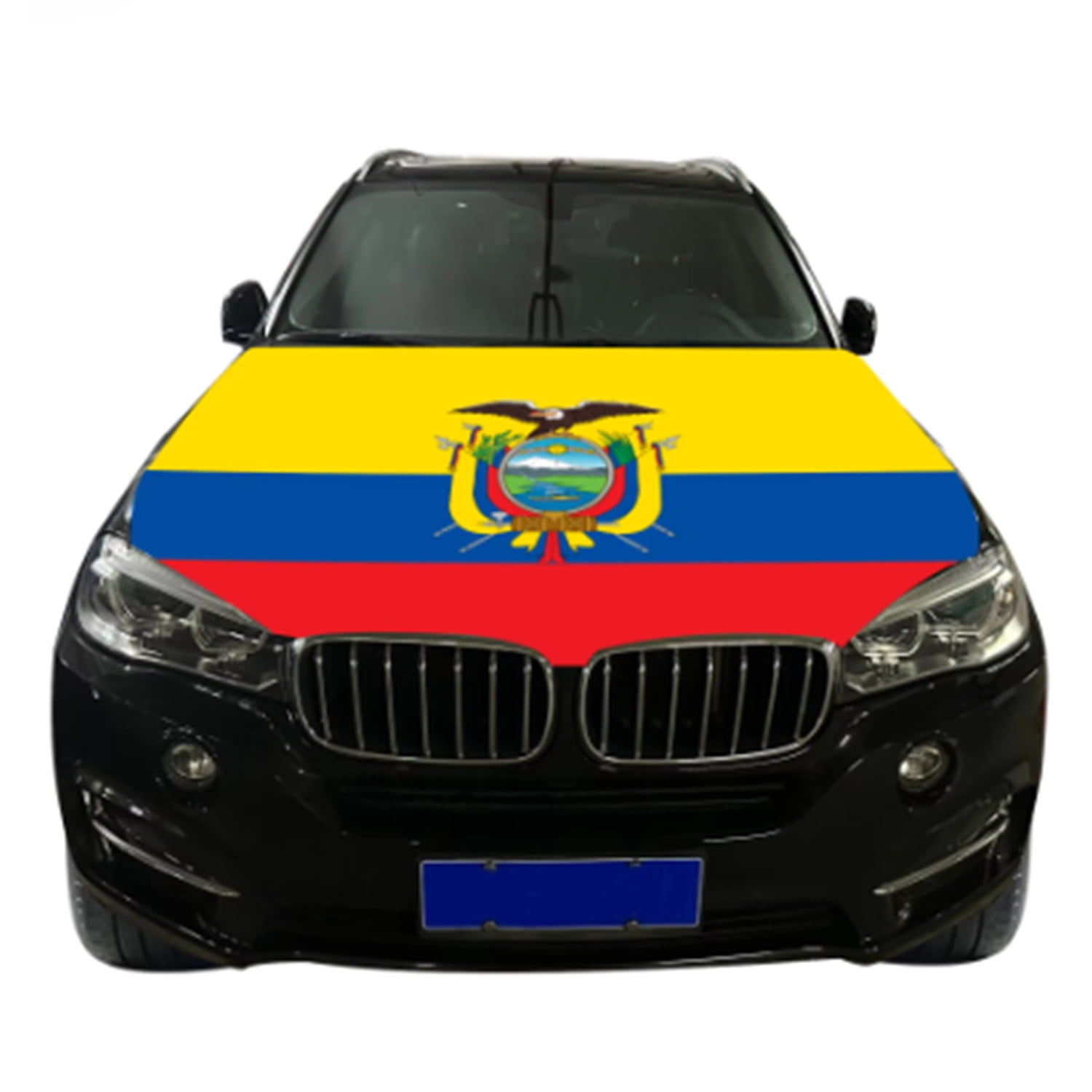 Ecuador Car Hood Cover, Flag 4x5ft Car Bonnet Banner, Universal Fit, Elastic Polyester, Stretchable, Patriotic Automotive Hood Covers, Patriot Gifts