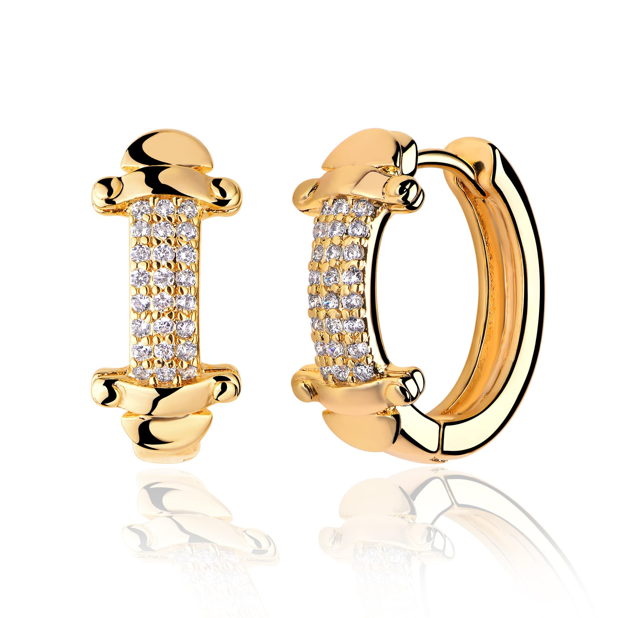 Valloey Rover Huggie Hoop Earrings Gold Cubic Zirconia Ball Circle Hoop Earrings 14K Gold Plated Dainty Huggie Hoops for Women Jewelry Gift 