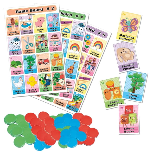 Fiesta Juego De Bingo Bilingüe En Inglés Y Español Bingo Mexicano Para 10 Jugadores - 10 Tableros Baraja Completa De Cartas Y Fichas