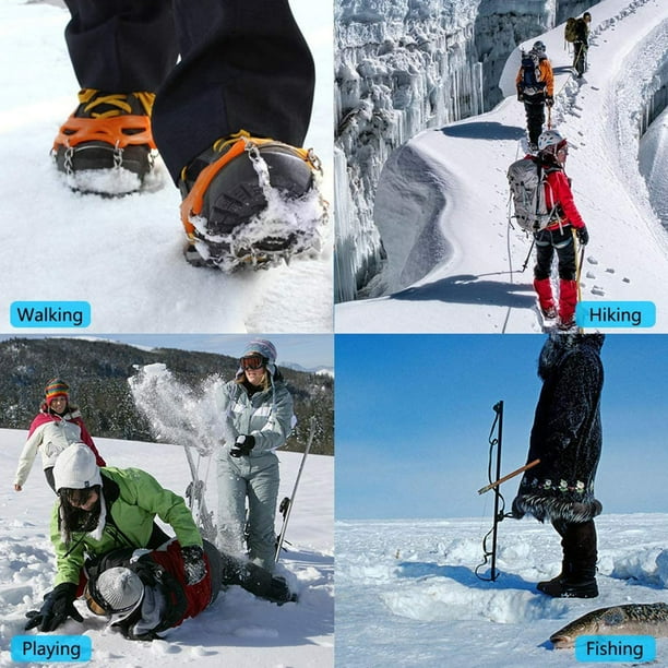 Crampons de chaussures avec 19 dents Chaînes en acier inoxydable Crampons  de neige antidérapants Crampons de glace Trekking portable Randonnée  Camping