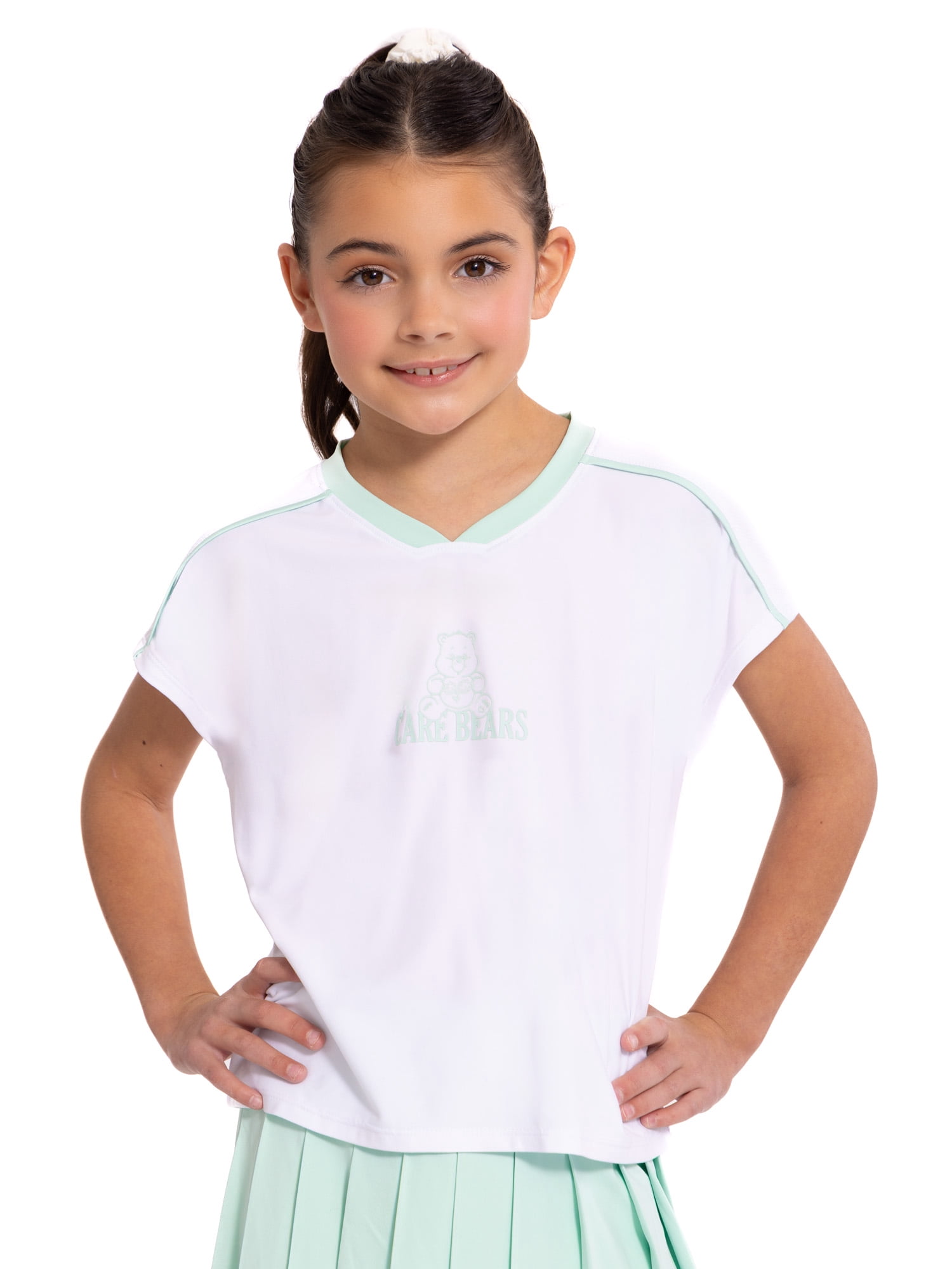 Care Bears Girls Active V-Neck Graphic Jersey with Short Sleeves, Sizes 4-12