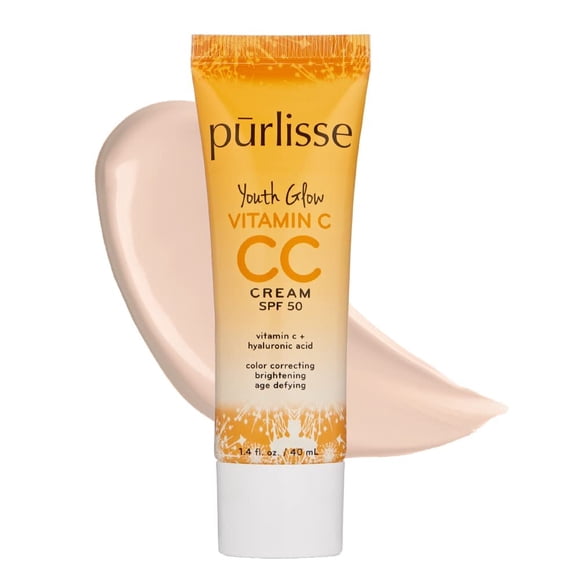 prlisse Youth Glow Vitamina C CC Crema con SPF 50 - Corrector de color enriquecido con vitamina C de espino amarillo y ácido hialurónico - Aumenta la luminosidad y la juventud - Sin parabenos - Ligero