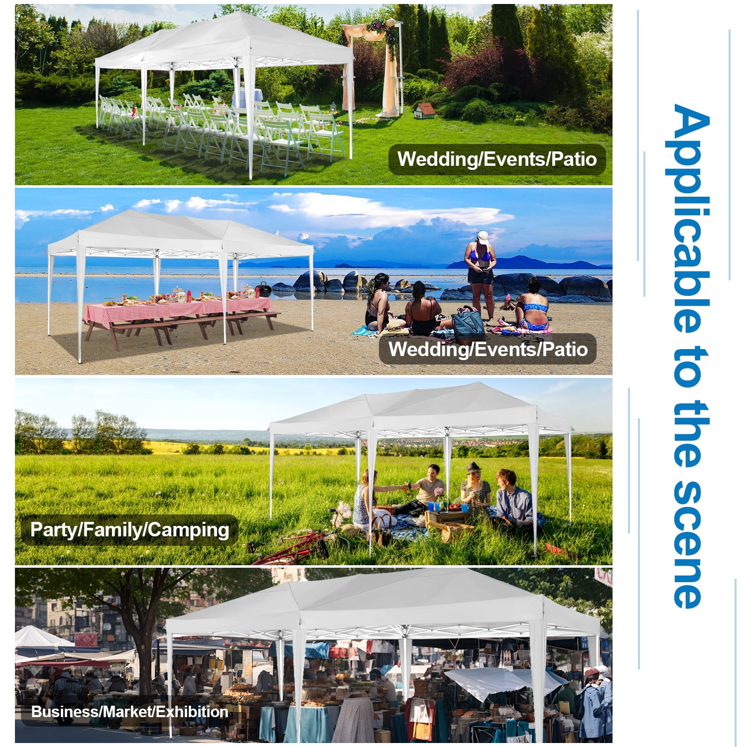 HOTEEL 10x20 Pop up Canopy Tent, Protable Canopy Tent with 6 Sidewalls Waterproof Commercial Pop up Tent for Parties, Wedding, Camping, Courtyard with Carry Bag,White