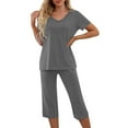 thumbnail image 7 of Censtreet Women's Sleepwear Capri Pajama Sets Short Sleeve Two-Piece Pjs V Neck Tops & Capri Pants S-XXL, 7 of 7