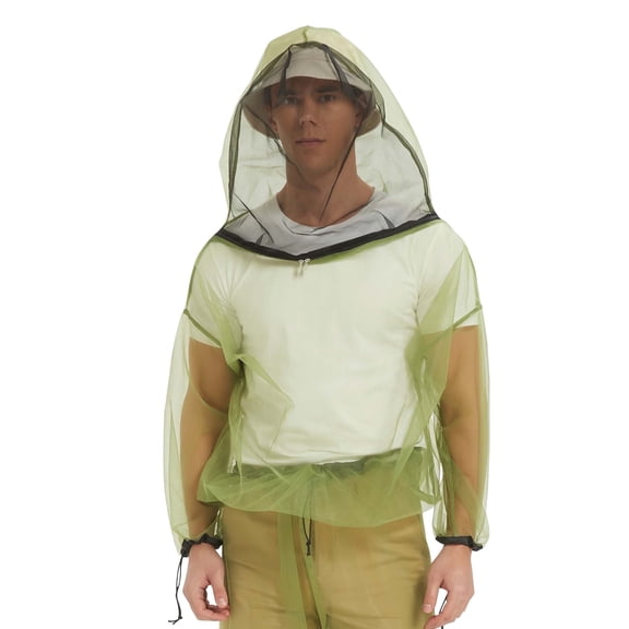 HENNCHEE Mosquito Jacket for Adults, Mesh Bug Jacket with Hood, Outdoor Protection Net Mosquito Proof Clothing with Carry Pouch L/XL