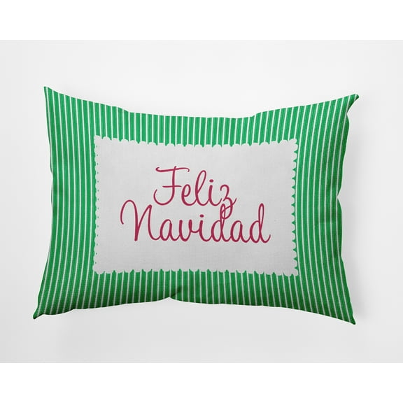 20" x 14" Simply Daisy Feliz Navidad Ticking Polyester Indoor/Outdoor Pillow, Bright Green Qty 1