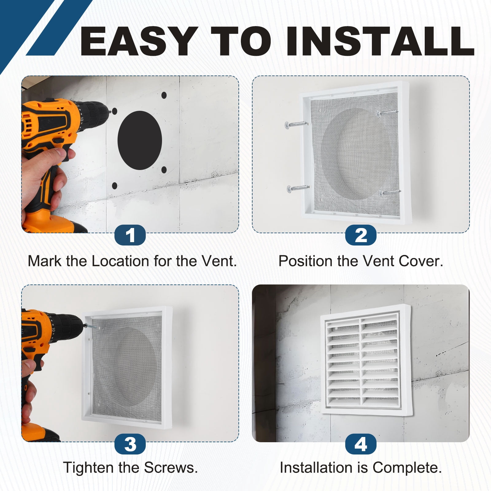Uxcell 2Set Vent Cover with Screen Mesh (5" Opening, 5.5"L x 5.5"W) - Square Louver Air Wall Vent ABS Plastic Exhaust Ventilation Grille for Central AC/Bathroom/Kitchen/Garage, White