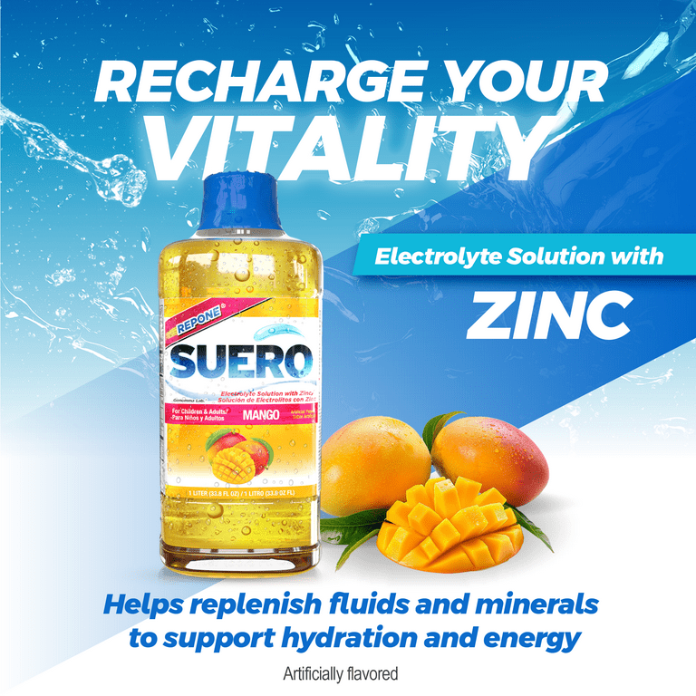 Suero Repone Electrolyte Liquid Solution with Zinc Mango