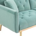 thumbnail image 3 of Velvet Futon Sofa Bed with 3 Adjustable Positions, Small Sleeper Sofa Loveseat with 2 Couch Pillows, Modern Upholstered Convertible Couch with 5 Metal Tapered Legs, Mint Green, 3 of 7