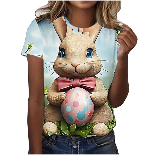 Tops de Ajuste Suelto para las Mujeres Sudadera Casual Impresa Manga Corta Cuello Redondo Superior, Poliéster