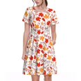 thumbnail image 1 of Daiia Hello Automne Feuilles d'Érable Imprimé Robes pour Femmes 2025 Tendance Manches Courtes Robes Décontractées Amples Fluides Maxi Robes de Soleil, 1 of 6